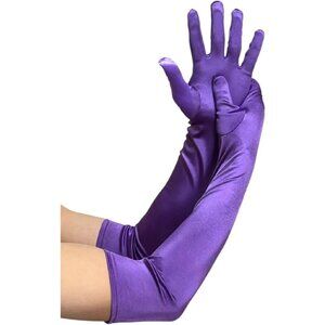 Women's Elbow Length Purple Satin Gloves Costume Princess Party Accessories